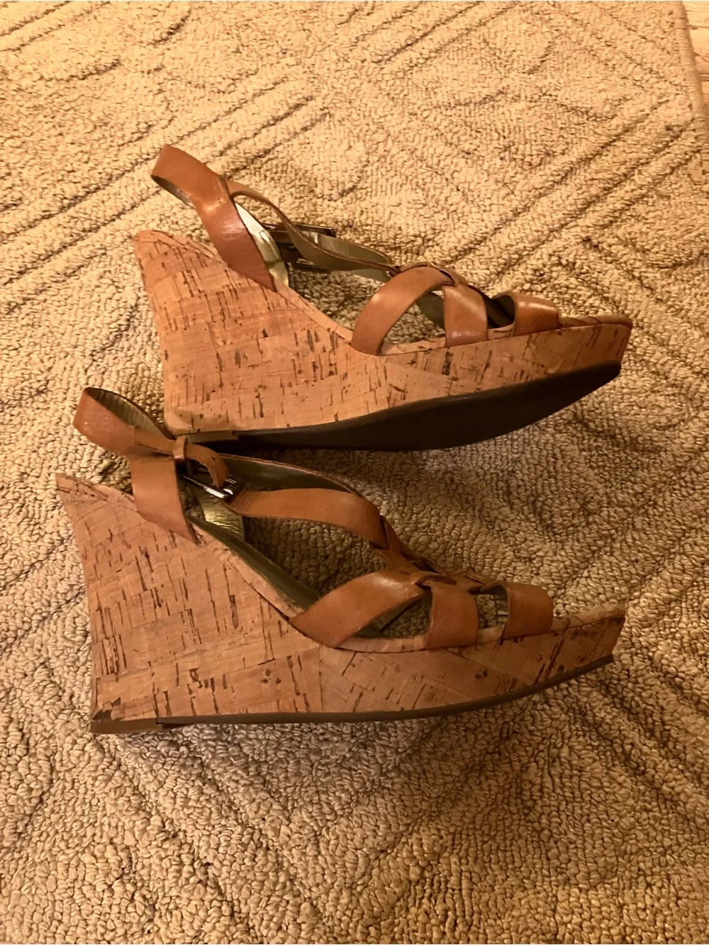 Guess Tan Platform Cork Wedges